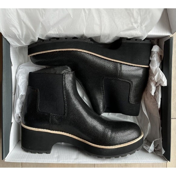 New Eileen Fisher Jessa Black Leather 9.5 M Women Chelsea Lugged Bootie Low Heel - Picture 6 of 8